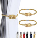 Fenghuangwu 2Pack Magnetic Curtain Tiebacks – Bohemian Style Handmade Woven Tie-Backs for Drapes,Elegant Exquisite Knot Holdbacks,Outdoor Boho & Modern Home Decor（Gold-Ruum Studio Home
