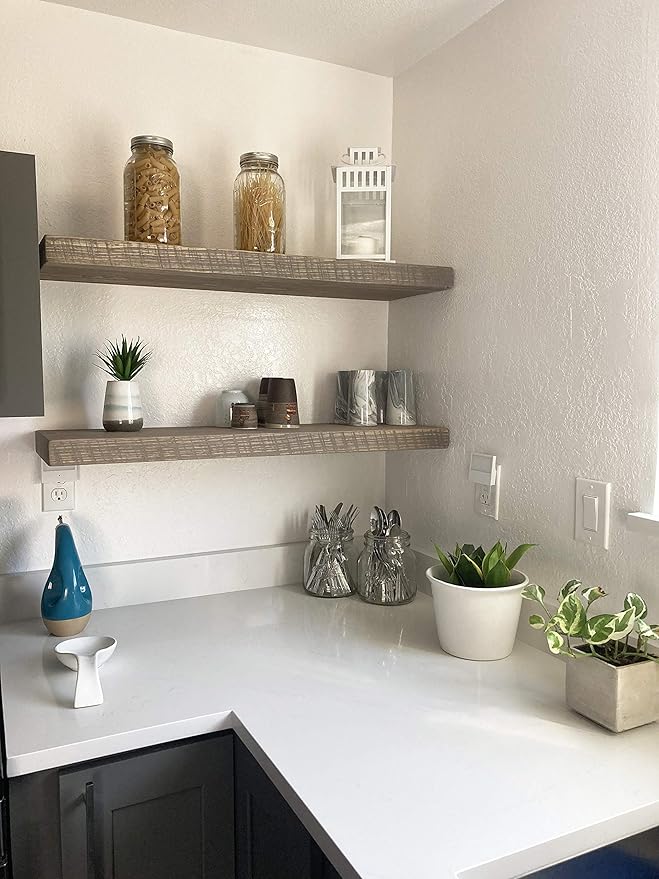 Joel's Antiques - 54 Inch Wooden Floating Shelves for Wall - 54x8x2 in - Made of Natural Wood - Long Heavy Duty Rustic Wall Shelves for Bedroom - Perfect for Living Room, Kitchen - Grey-Ruum Studio Home