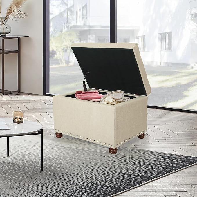 Joveco Storage Ottoman Bench Rectangular Fabric Organization Tufted Footrest for Living Room Bedroom, Upholstered Padded Footstool Coffee Table Seat with Lift Top-Ruum Studio Home