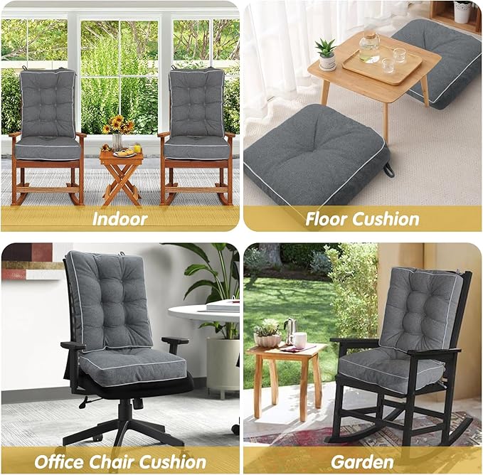 YZ HOME Rocking Chair Cushion, Set of Thicken Seat & Back Chair Cushions with Memory Foam, Non-Slip Chair Pad with Ties for for Indoor&Outdoor Rocker, Light Grey, 22x17x5/17x17x5-Ruum Studio Home