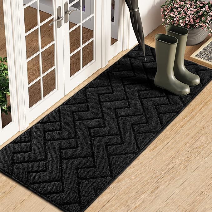 hicorfe Indoor Doormat,Front Back Door Mat Rubber Backing Non Slip Door Mats 20"x59" Absorbent Resist Dirt Entrance Doormat Inside Floor Mats Entryway Washable Low-Profile for Patio,Garden(Black)-Ruum Studio Home