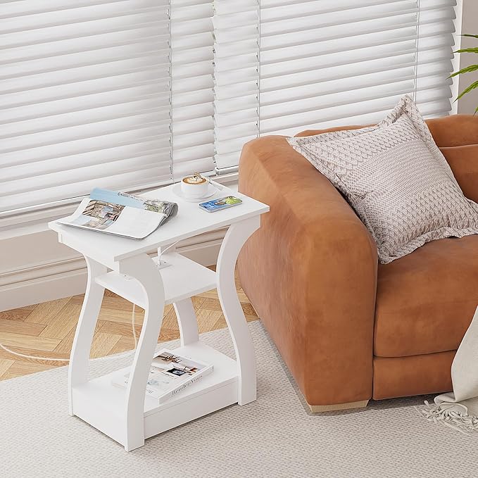 End Tables Living Room Set of 2,End White Table with Charging Station, Side Table, Nightstand for Bedroom, 3 Tier End Table with Storage Shelf for Living Room White-Ruum Studio Home