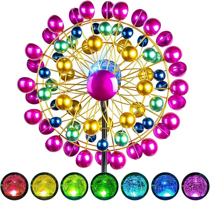Large Wind Spinners Outdoor Solar Garden Decor Light - Unique Ferris Wheel Shaped Colorful Windmill, Durable Waterproof Design for Garden, Lawn, Patio-Ruum Studio Home
