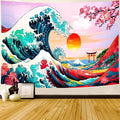 Delur Great Wave Tapestry Japanese Sunset Ocean Sea Wave Off Kanagawa Tapestry Wall Hanging Vintage Asian Anime Cherry Blossom Nature Headboard for Bedroom Living Room Home Decor (70.8" x 92.5")-Ruum Studio Home