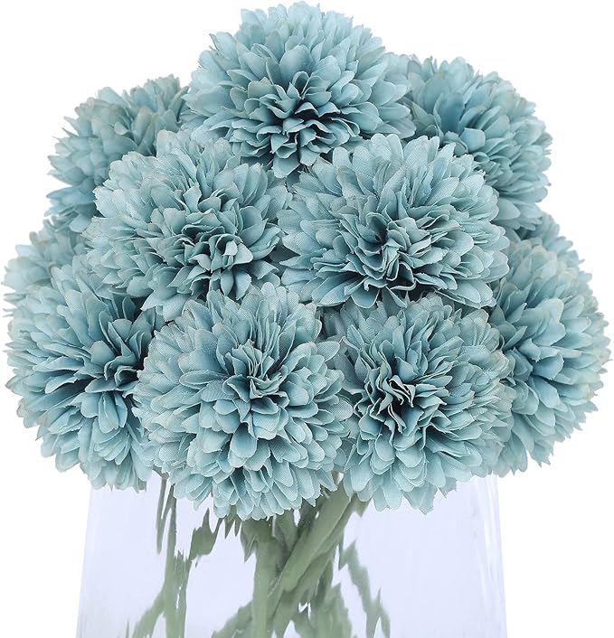 Kimura's Cabin 20Pcs Fake Mums Flowers Artificial Silk Chrysanthemum Ball Flower for Wedding Party Home Kitchen Table Core DIY Decoration Bouquets (Dark Blue)-Ruum Studio Home