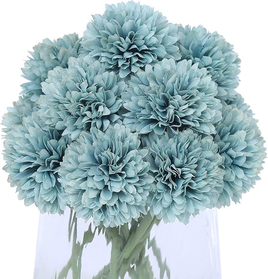 Kimura's Cabin 20Pcs Fake Mums Flowers Artificial Silk Chrysanthemum Ball Flower for Wedding Party Home Kitchen Table Core DIY Decoration Bouquets (Dark Blue)-Ruum Studio Home