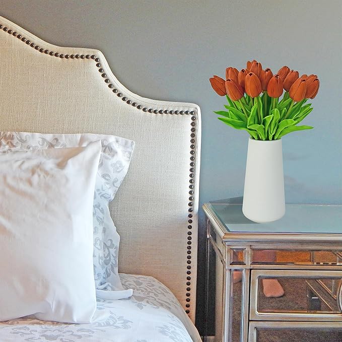 Mandy's Artificial Tulips 20 Stems Burnt Orange PU Faux Flowers for Wedding Home Decor 13.5 Inch-Ruum Studio Home