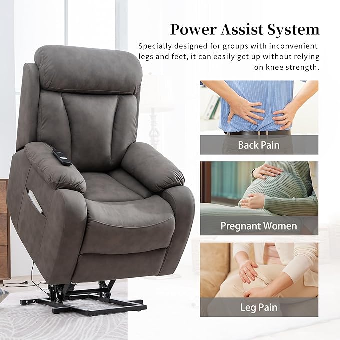 Power Lift Chair Recliners for Elderly, Modern Overstuffed Electric Seniors Recliner Chair with Remote Control Side Pocket for Living Room Bedroom (Dark Grey)-Ruum Studio Home