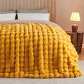 Lotus Karen Faux Fur Throw Blanket Ginger Yellow - Big Bubble Rabbit Fluff Blanket for Couch Bed Sofa,Softest Fluffy Fuzzy Cozy Blanket,Thick Furry Plush Shaggy Warm Blankets for Women,90x90 Inches-Ruum Studio Home