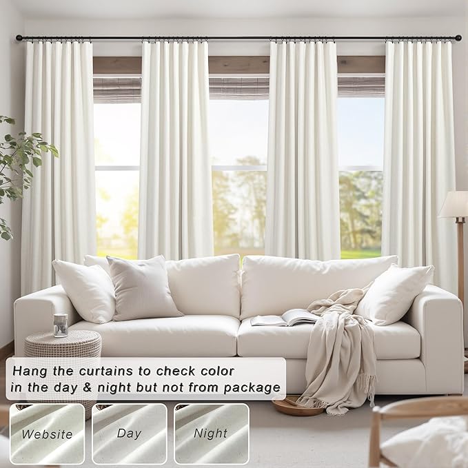 Total Blackout Linen Curtains 108 Inch Length 2 Panels Set for Bedroom Heat Cold Light Blocking Noise Reduction Cotton Linen Drape 9ft Long Floor to Ceiling Patio Sliding Door Curtain Cream White Back-Ruum Studio Home
