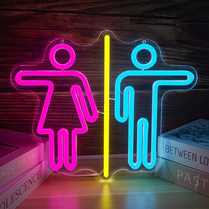Restroom Neon Signs for Wall Decor Bathroom Neon Sign Dimmable LED Powerd Toilet Light Restroom Signs for Business Ideal for Bathroom, Bar, Hotel, Hospital,Home and Party Decoration(12.9 * 10.6inch)-Ruum Studio Home