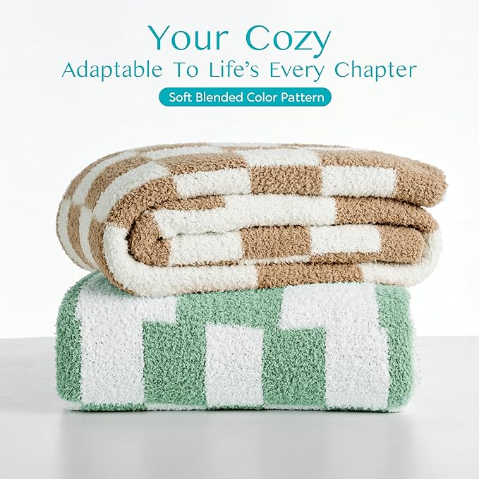 Joiedomi Throw Blanket for Couch Bed, Checkered Knitted Blankets Gifts for Women Mom Girls, Cozy Cute Soft Throw Home Room Decor Aesthetic for Women Mothers Birthday Gifts 50x60 Inches-Ruum Studio Home