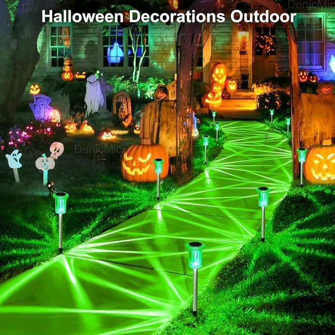 DenicMic Halloween Solar Lights Outdoor 10 Pack Green LED Waterproof Yard Garden Patio Backyard Pathway Walkway Landscape Lawn Outside Halloween Decorations Outdoor-Ruum Studio Home