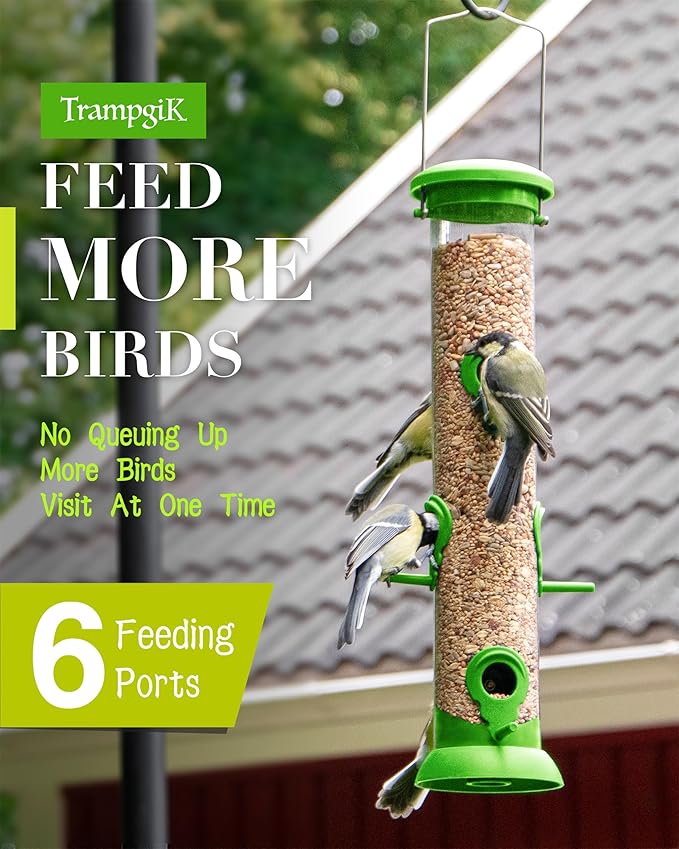 Bird Feeder Premium Hard Plastic for Wild Bird Feeders for Outdoors, Tube Bird Feeders for Outdoors Hanging,14 Inch 6 Port Lawn,Pack of 1-Ruum Studio Home
