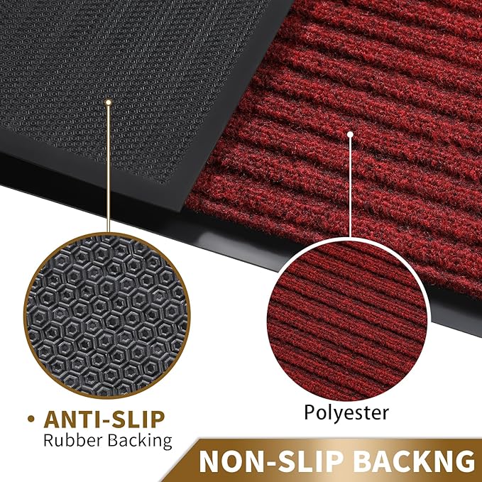 Yimobra Front Door Mat Outdoor Indoor Entrance, 100% Waterproof All-Season All Weather Doormat, Welcome Matt Outside Entry, Non Slip, Low Profile, Heavy Duty Patio Porch Floor Mats,47 x 24,Black Red-Ruum Studio Home