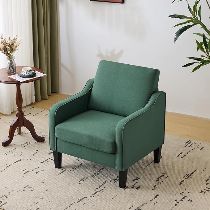 VINGLI Mid-Century Modern Accent Chairs Set of 2 Living Room Chairs Dark Green Reading Chairs for Bedroom Scooped Arm Chairs Upholstered Comfy Chairs for Apartment, Waiting Room-Ruum Studio Home