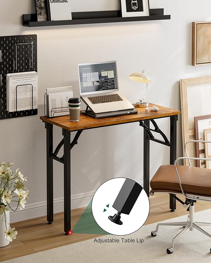 Frylr Small Folding Computer Desk – Portable 35.8 Inch Foldable Laptop Table, Collapsible and Compact for Easy Storage and Fast Setup, Lightweight for Small Spaces, Craft and Study Use, Rustic Brown-Ruum Studio Home