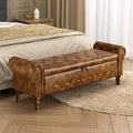 Storage Ottoman Bench for Bedroom, 52" Leather End of Bed with Rolled Arms, Upholstered Ottoman Fit for Living Room, Entryway, Faux Leather Brown-Ruum Studio Home