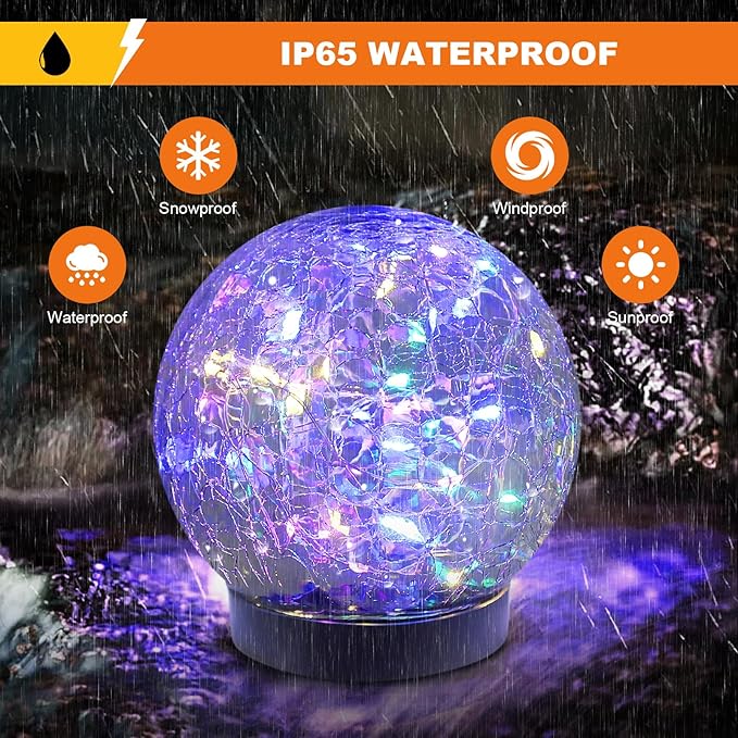 Solar Globe Lights Outdoor Waterproof-Solar Balls-Solar Garden Lights-Orbs for Outside 2 Pack Cracked Glass Ball for Lawn Patio Yard Backyard Decorations-Ruum Studio Home