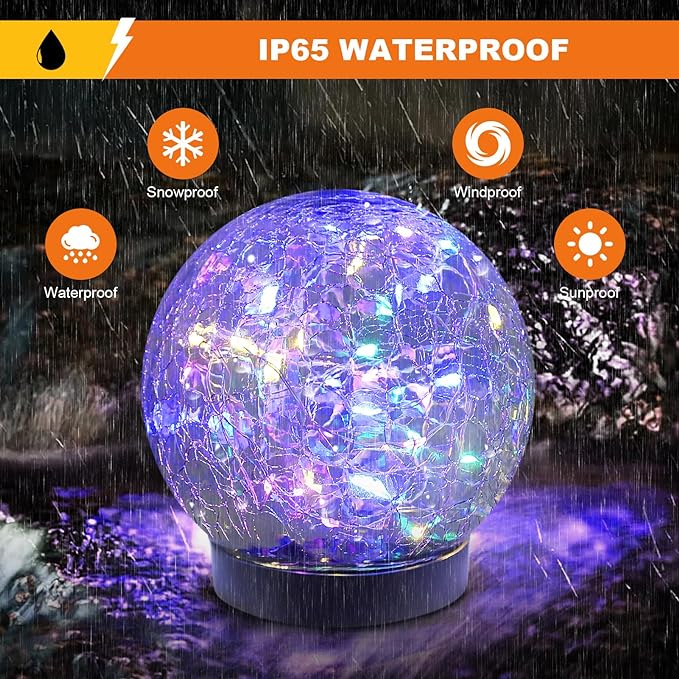 Solar Globe Lights Outdoor Waterproof-Solar Balls-Solar Garden Lights-Orbs for Outside 4 Pack Cracked Glass Ball for Lawn Patio Yard Backyard Decorations-Ruum Studio Home