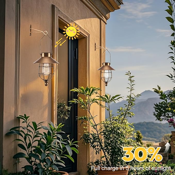 pearlstar 2 Pack Solar Lantern Outdoor Hanging Light Waterproof Metal Solar Lamp for Yard Garden Pathway Patio Porch Decor(Copper)-Ruum Studio Home