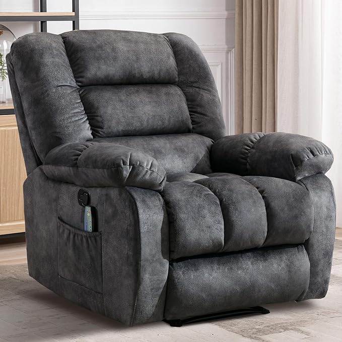 Massage Recliner Chair with Heat and Massage, Soft Fabric Ergonomic Manual Reclining Chairs, Heavy Duty Reclining Sofa Chair with Side Pockets for Living Room (D-Grey)-Ruum Studio Home