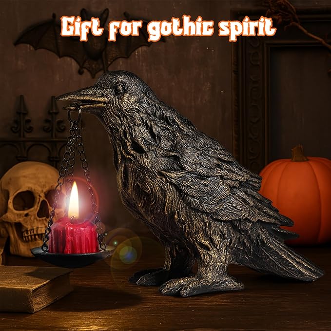Gothic Home Decor Fake Crow Light Holder Raven Lamp Tealight Candle Holder Resin Statue Half Gold-Ruum Studio Home