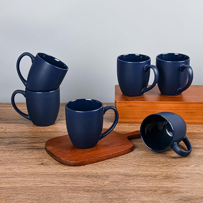 16oz Coffee Mugs Set of 6, Large Ceramic Modern Coffee Mugs With Handle For Tea,Latte,Cappuccino,Cocoa. Dishwasher.Microwave Safe (Matte Blue)-Ruum Studio Home