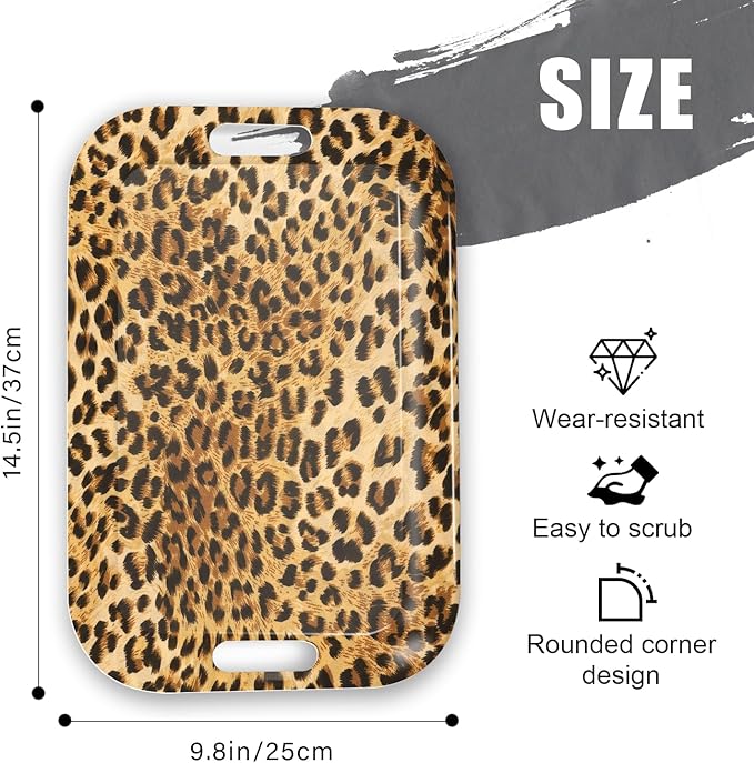 Serving Trays with Handles, 14.5 x 9.8 inch Rectangular Plastic Tray for Restaurant, Kitchen, Brown Leopard-Ruum Studio Home