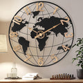 24 Inch Large Wall Clock for Living Room Decor,Big Modern Decorative Silent Metal World Map Wall Clock with Vintage Gold Arabic Numeral for Office,Living Room,Kitchen,Dining Room-Ruum Studio Home
