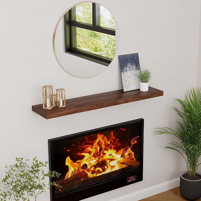 Floating Shelves 48 Inch Long, 48"W x 9"D Wall Shelf Invisible Bracket, 9 Inch Deep Floating Shelf for Wall, Rustic Wooden Shelves for Living Room, Kitchem, Bedroom, Walnut Color, Set of 1-Ruum Studio Home