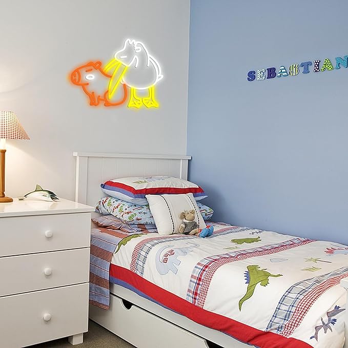 LISIGNVE Capybara Pelican Neon Sign for Wall Decor Funny Capybara Led Neon Light Sign Pelican Neon Light for Children's Room Kindergarten Bedroom Zoo Art Wall Decor(16.5”*12.6”)-Ruum Studio Home