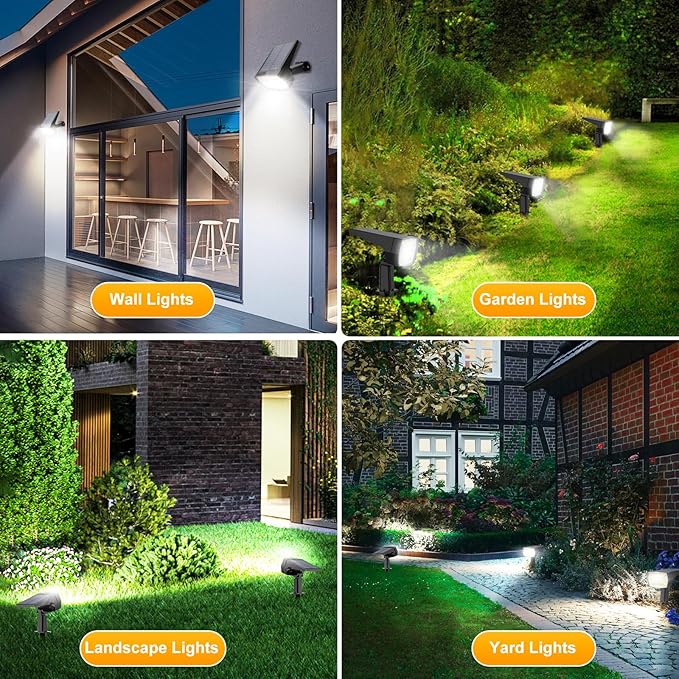 Fabrito 72 LEDs Solar Spot Lights Outdoor Waterproof, 3 Modes Landscape Spotlights, Dusk to Dawn Solar Powered Flood Wall Lights for Outside, Solar Garden Lights for Yard Porch 6 Pack (Cool White)-Ruum Studio Home