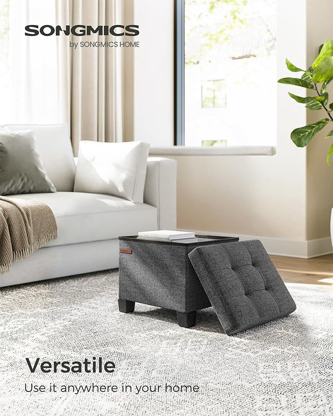 SONGMICS Storage Ottoman, Small Ottoman Foot Rest with Legs, 12.6 x 15.8 x 13.2 Inches Foot Stool, Load up to 660 lb, for Living Room, Bedroom, Dorm, Slate Gray ULSF012G01-Ruum Studio Home