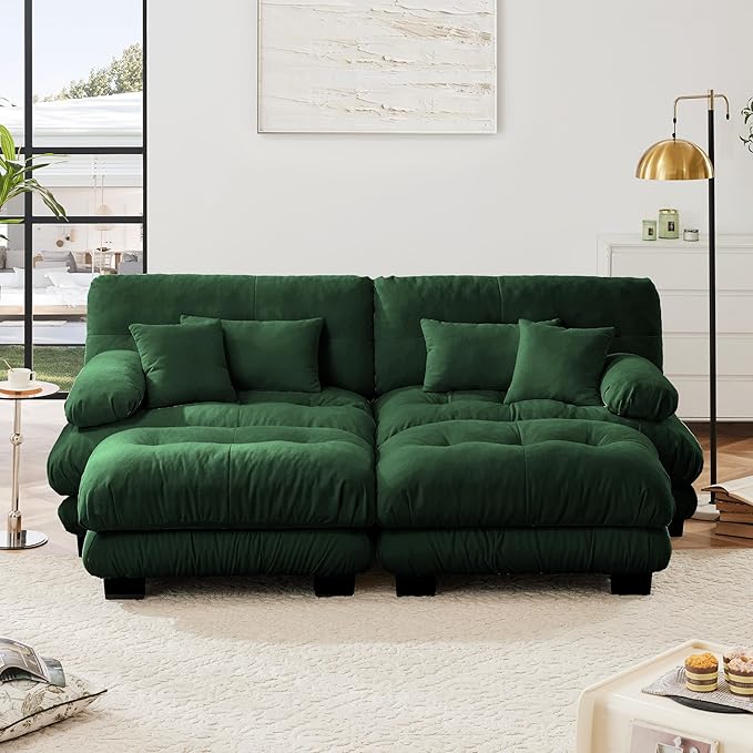 Modular Sectional Sofa, Comfy Cloud Couch Oversized Loveseat, Sectional Couches for Living Room, Modern Chenille Couch for Bedroom, Sleeper Deep Seat Sofa with Throw Pillows, Green-Ruum Studio Home