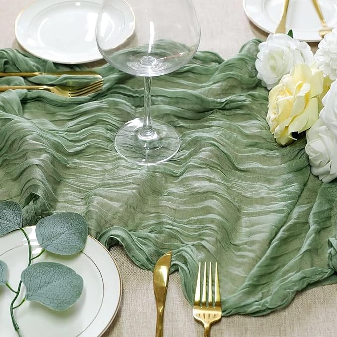 Sioloc 5 Pack Sage Green Cheesecloth Table Runner Fall Autumn Decor for Home 10ft Table Cloth for Tea Wedding Birthday Party Baby Bridal Shower Halloween Thanksgiving-Ruum Studio Home