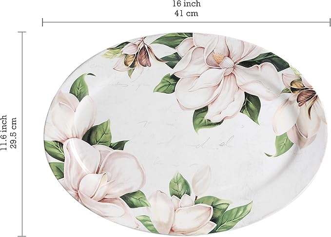 Bico Magnolia Floral Ceramic 16 inch Oval Platter, Microwave & Dishwasher Safe-Ruum Studio Home