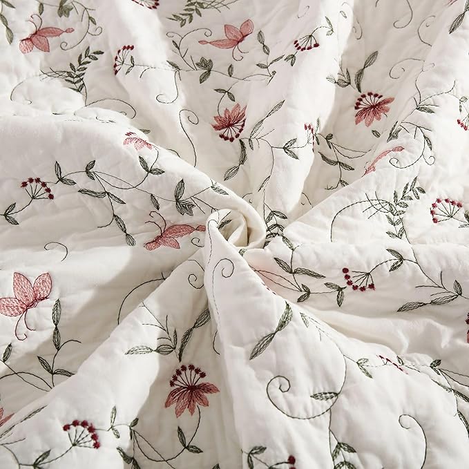 MarCielo 3-Piece 100% Cotton Oversized Bedspread Lightweight Quilt Coverlet Embroidery Farmhouse Bedding Set(TC Soft White,Oversized King (118"x106"))-Ruum Studio Home