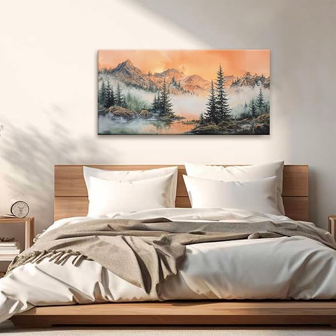 Tsomzxng Canvas Art Wall Decor For Living Room Mountain Wall Art Picture For Bedroom Modern Office Wall Decorations Forest River Landscape Paintings Pictures Artwork Aesthetic 20 X 40 In-Ruum Studio Home