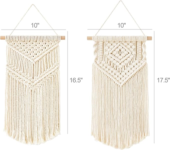 Dahey 2 Pcs Macrame Wall Hanging Small Woven Tapestry Wall Art Decor - Beautiful for Boho Home Dorm College Classroom Decor, Apartment, Nursery, Party Decorations, 16.5" L x 10" W and 17.5"x 10"W-Ruum Studio Home