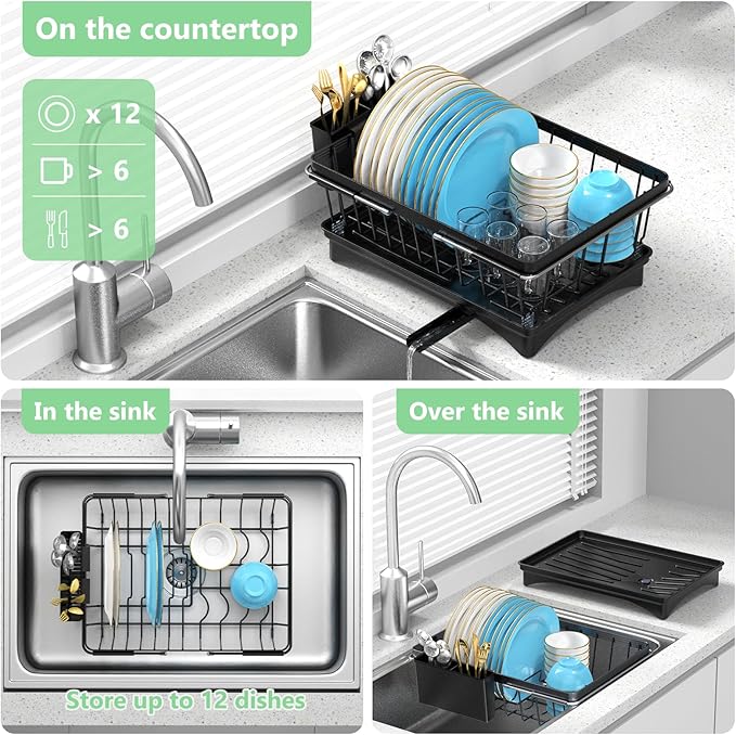 LEMIKKLE Roll Up Dish Drying Rack, Over The Sink Dish Drainer Rack, Foldable Sink Drying Rack, Anti-Slip Silicone Wrapped Dish Drainer for Kitchen Counter-Ruum Studio Home