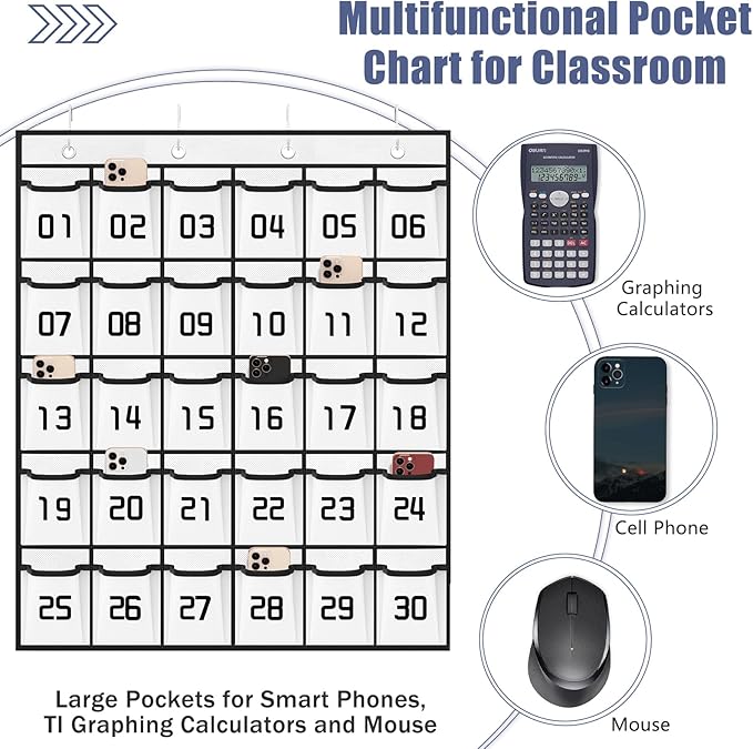 Loghot Classroom Accessories Closet Pocket Chart for Cell Phones Holder Wall Door Hanging Organizer (30 Pockets White)-Ruum Studio Home