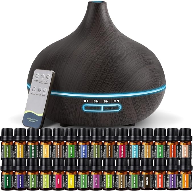 SACATR Aroma Diffiser with Essential Oils Set, 550 ML Essential Oil Diffuser with Remote, Ultrasonic Technology Aromatherapy Diffusers Auto Shut-Off for Office, Home-Ruum Studio Home