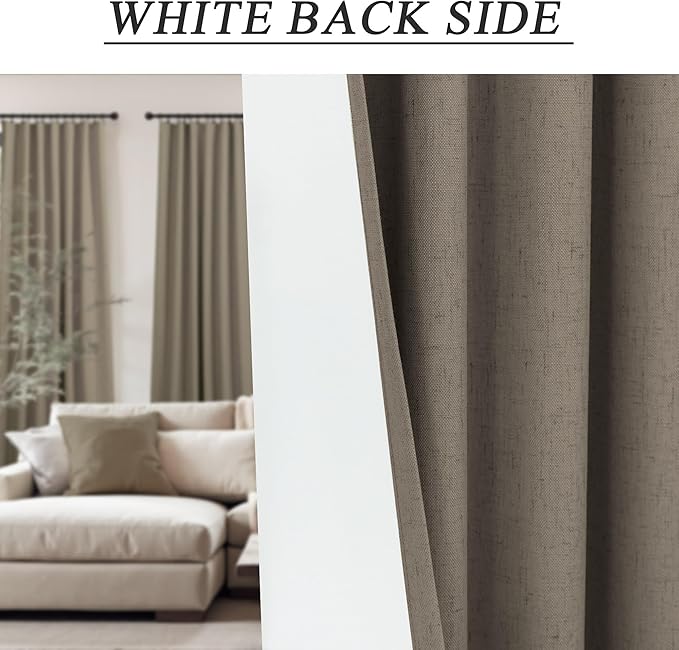 Back Tab Blackout Long Curtains for Living Room Darkening Light Blocking Brown Linen Drape 108 Inch Length 2 Panels Earth Tone Thermal Insulated Noise Reducing Heat Large Window Curtain 9ft Extra Long-Ruum Studio Home