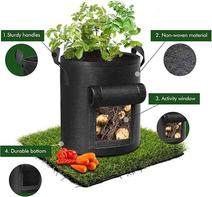 5-Pack 10 Gallon Potato Grow Bags, Garden Planting Bag with Reinforced Handle, Thickened Nonwoven Fabric Pots for Tomato, Vegetable and Fruits-Ruum Studio Home