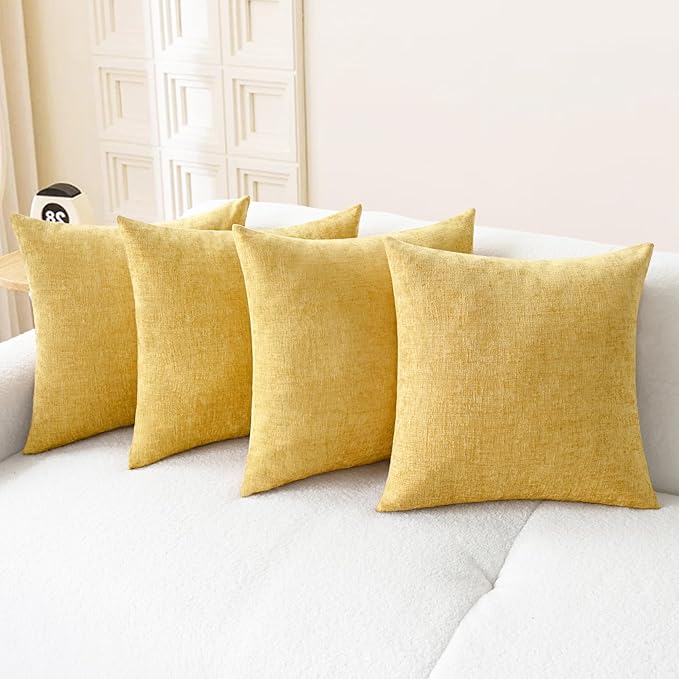 CaliTime Throw Pillow Covers Decorative 18 X 18 Inches Pack of 4 Cozy Chenille Cushion Cases for Couch Sofa Bed Living Room Home Gold-Ruum Studio Home