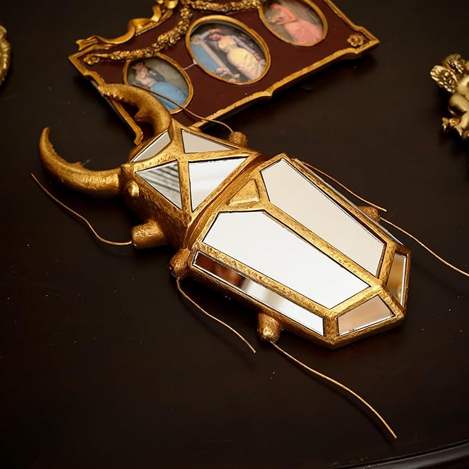 Decorative Bug Insects Beetle Mirrors - Gold Resin and Glass Wall Decor, Perfect for Victorian and European Themed Homes (Sheep Horn Beetle)-Ruum Studio Home
