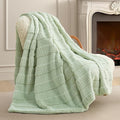 Amélie Home Luxury Striped Faux Fur Throw Blanket for Couch, Embossed Split Fur Cozy Fuzzy Fluffy Luxurious Soft Plush Sofa Chair Bed Gift Blankets for Women Men Wife Friend, 55"x70", Sage Green-Ruum Studio Home