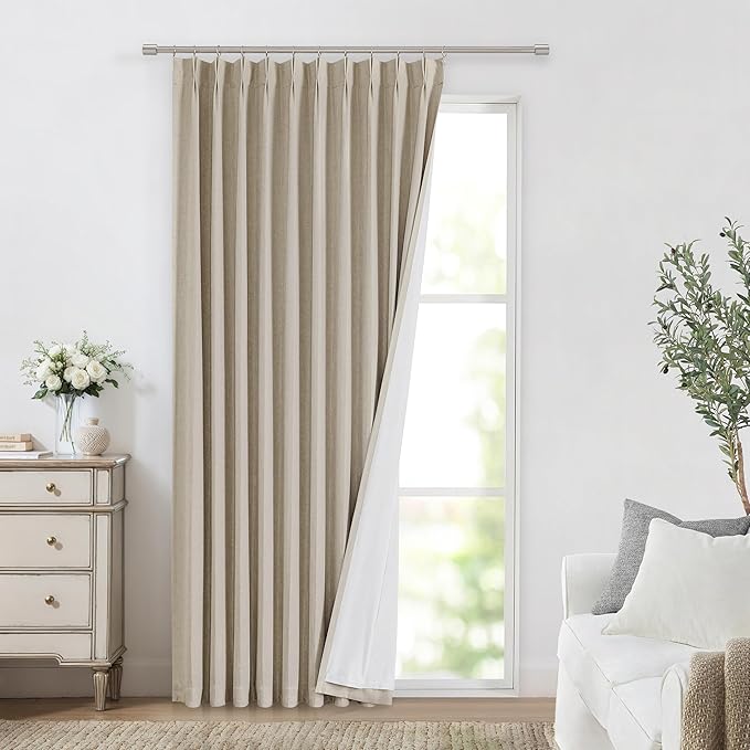 Vision Home Sand Pinch Pleated Full Blackout Curtains Linen Blended Room Darkening Window Curtains 84 inch for Living Room Bedroom Thermal Insulated Pinch Pleat Drapes with Hooks 1 Panel 60" Wx84 L-Ruum Studio Home