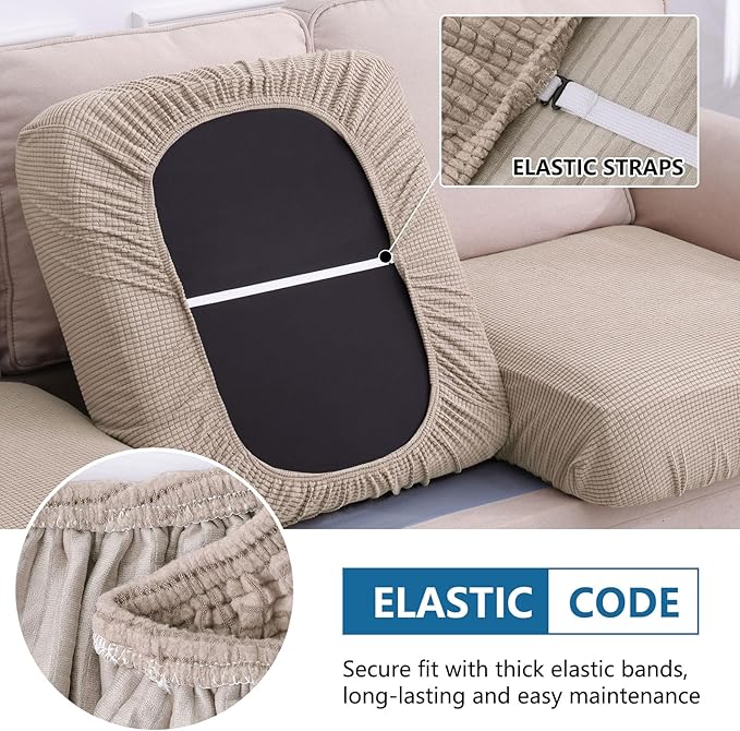 hyha Waterproof Sectional Couch Covers, Non Slip Sofa Couch Cushion Covers L Shape, Thick Stretch Jacquard Fabric, Washable Sofa Slipcovers with Elastic Bottom (1 Piece for Chaise XL, Taupe)-Ruum Studio Home